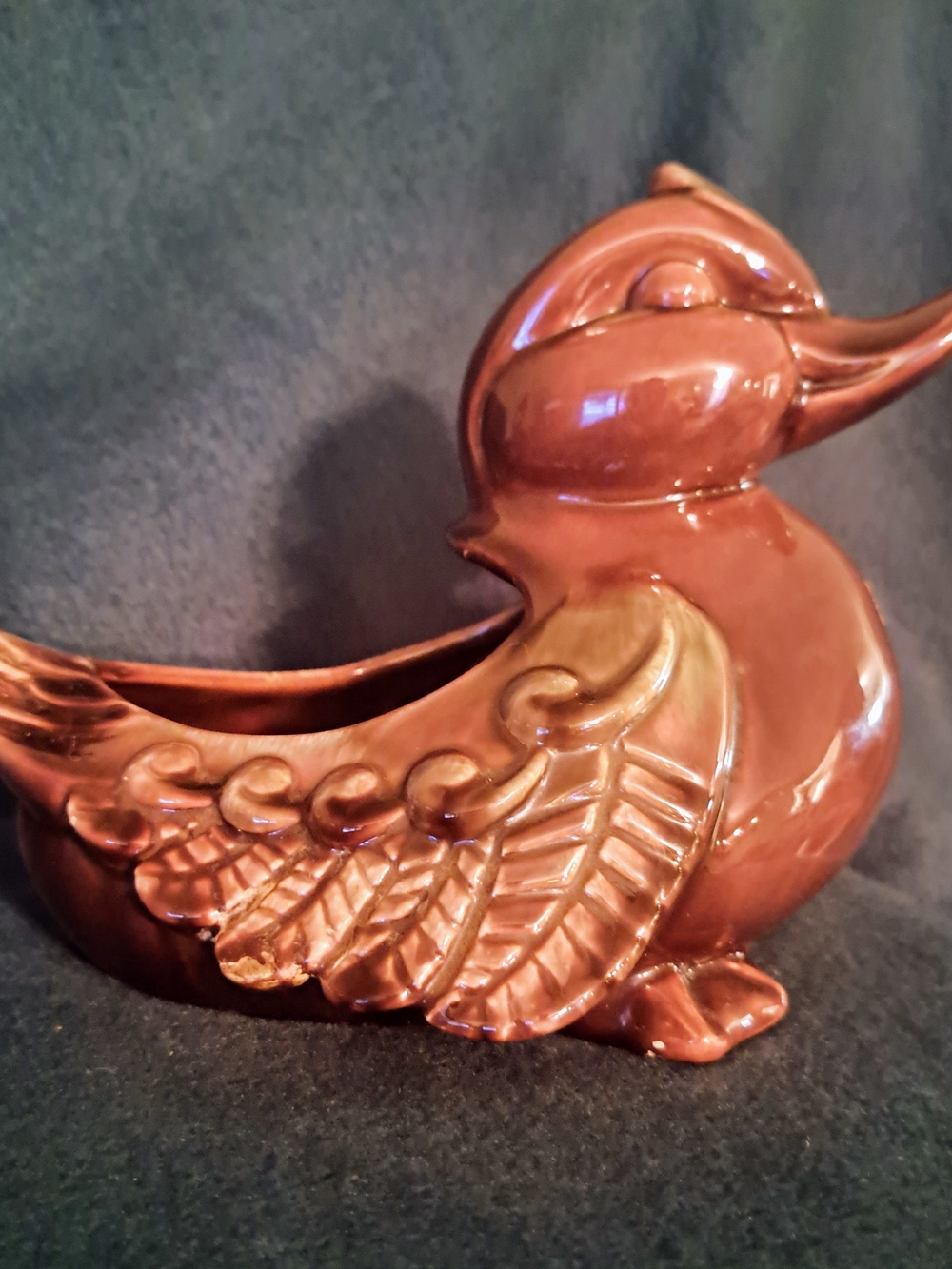 Haeger Duck Planter Brown Green With Foil Sticker R344